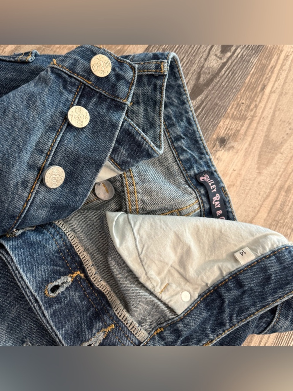 . Bailey Ray & Co Dark Wash Distressed High Waist Button Up Denim Shorts 14/31 - Picture 8 of 14